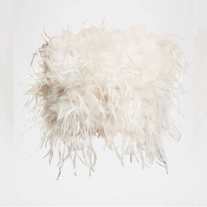 Chic White Feathered Strapless Top